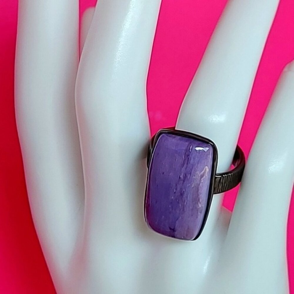 Natural 33 ct‎ Natural Charoite 925 Sterling Silver Ring Sz 9 - Picture 4 of 13